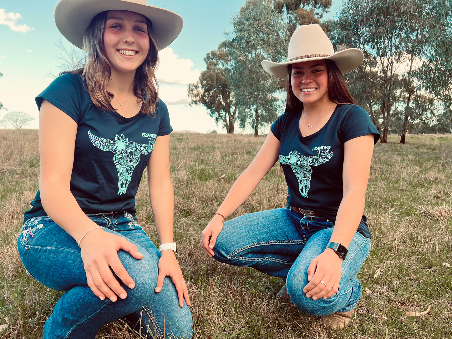 Cow Skull Navy Scoop Neck Tee