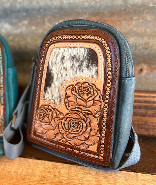 Sling Bag Roses and Cowhide Inlay