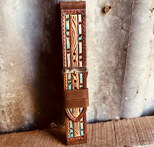Western tooled leather apple 2025 watch band